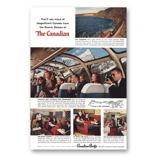 1957 Canadian Pacific Canadian Scenic Domes Vintage Magazine Print Ad