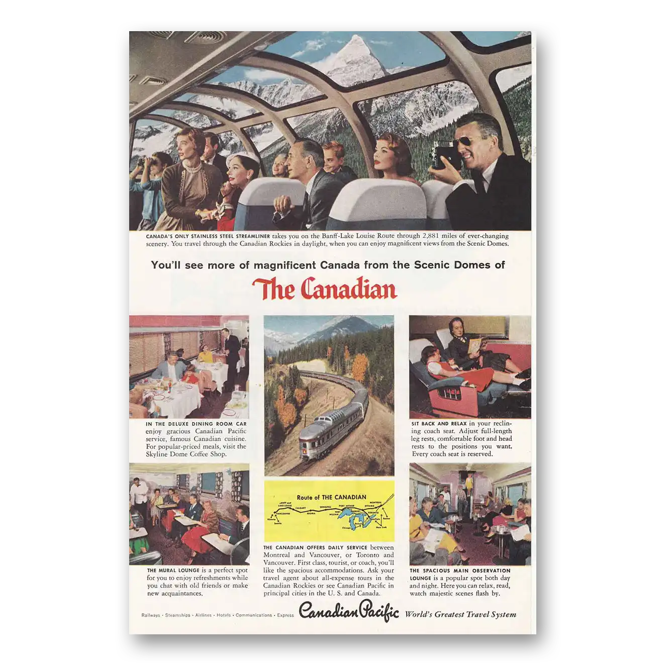 1957 Canadian Pacific Canadian Scenic Domes Vintage Magazine Print Ad