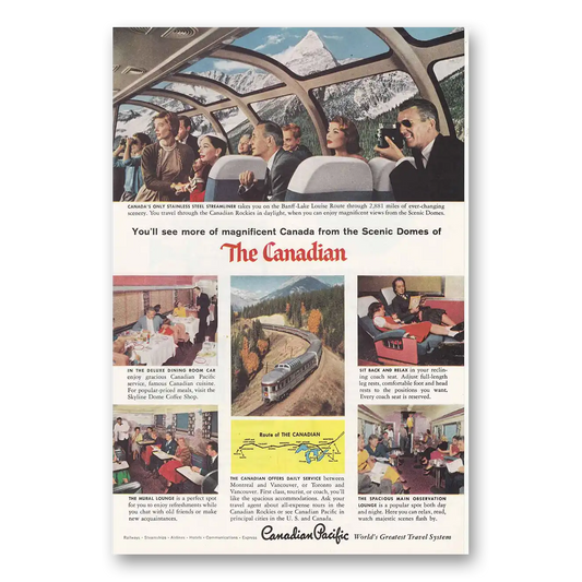 1957 Canadian Pacific Canadian Scenic Domes Vintage Magazine Print Ad