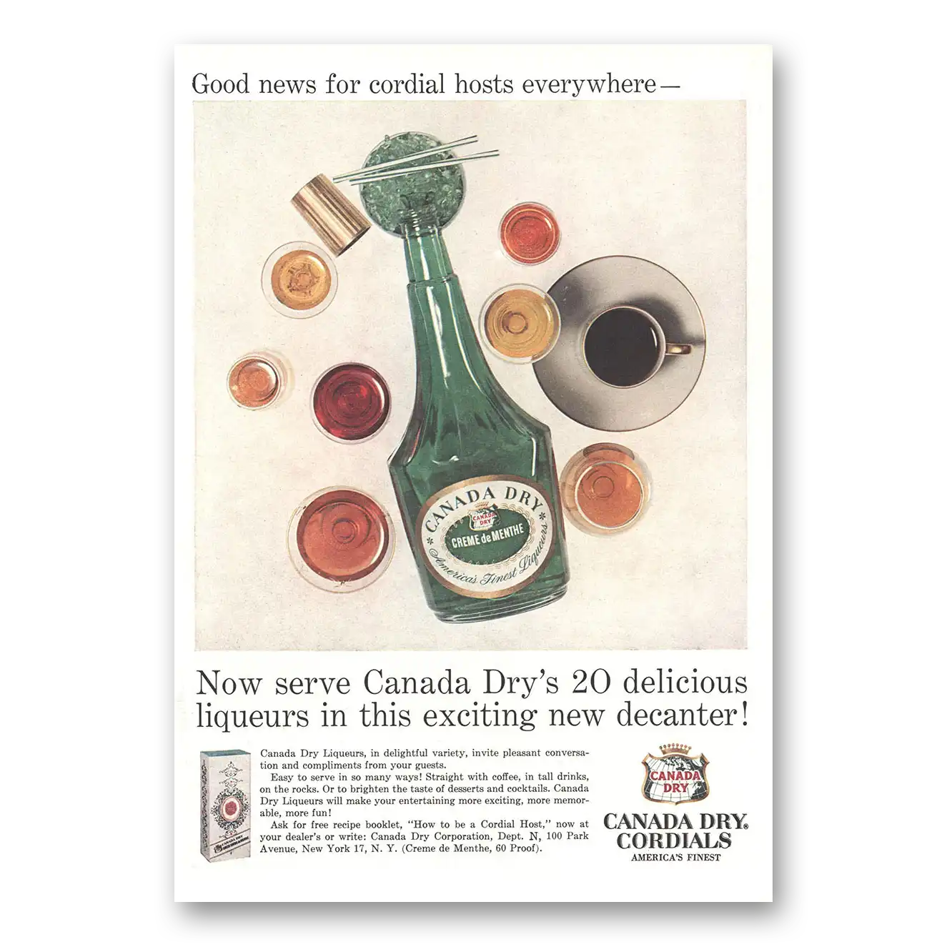 1959 Canada Dry Good News for Cordial Hosts Everywhere Vintage Magazine Print Ad