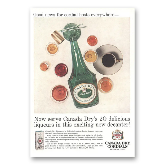 1959 Canada Dry Good News for Cordial Hosts Everywhere Vintage Magazine Print Ad