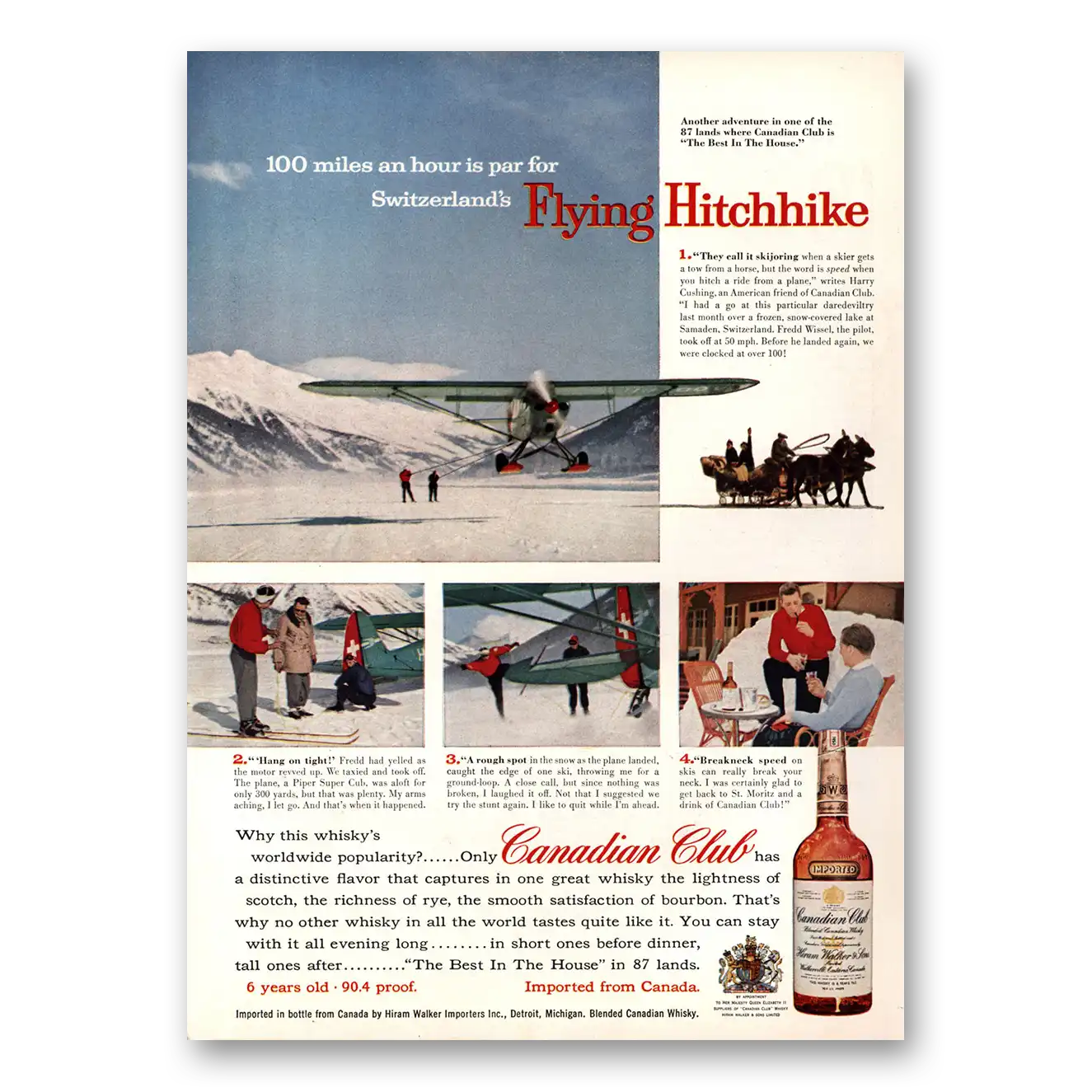 1957 Canadian Club Flying Hitchhike Vintage Magazine Print Ad