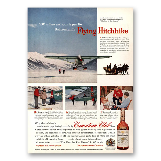 1957 Canadian Club Flying Hitchhike Vintage Magazine Print Ad