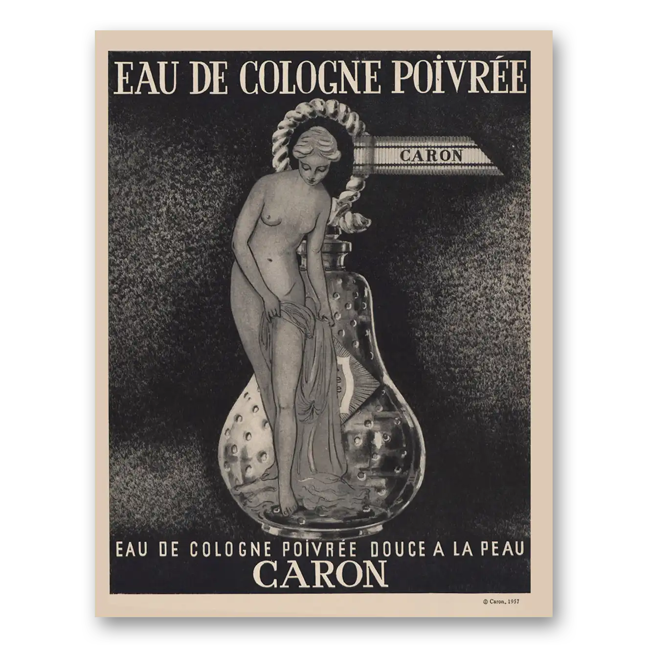 1957 Caron Poivre Perfume Eau De Cologne Poivree Douce a la Peau Vintage Magazine Print Ad