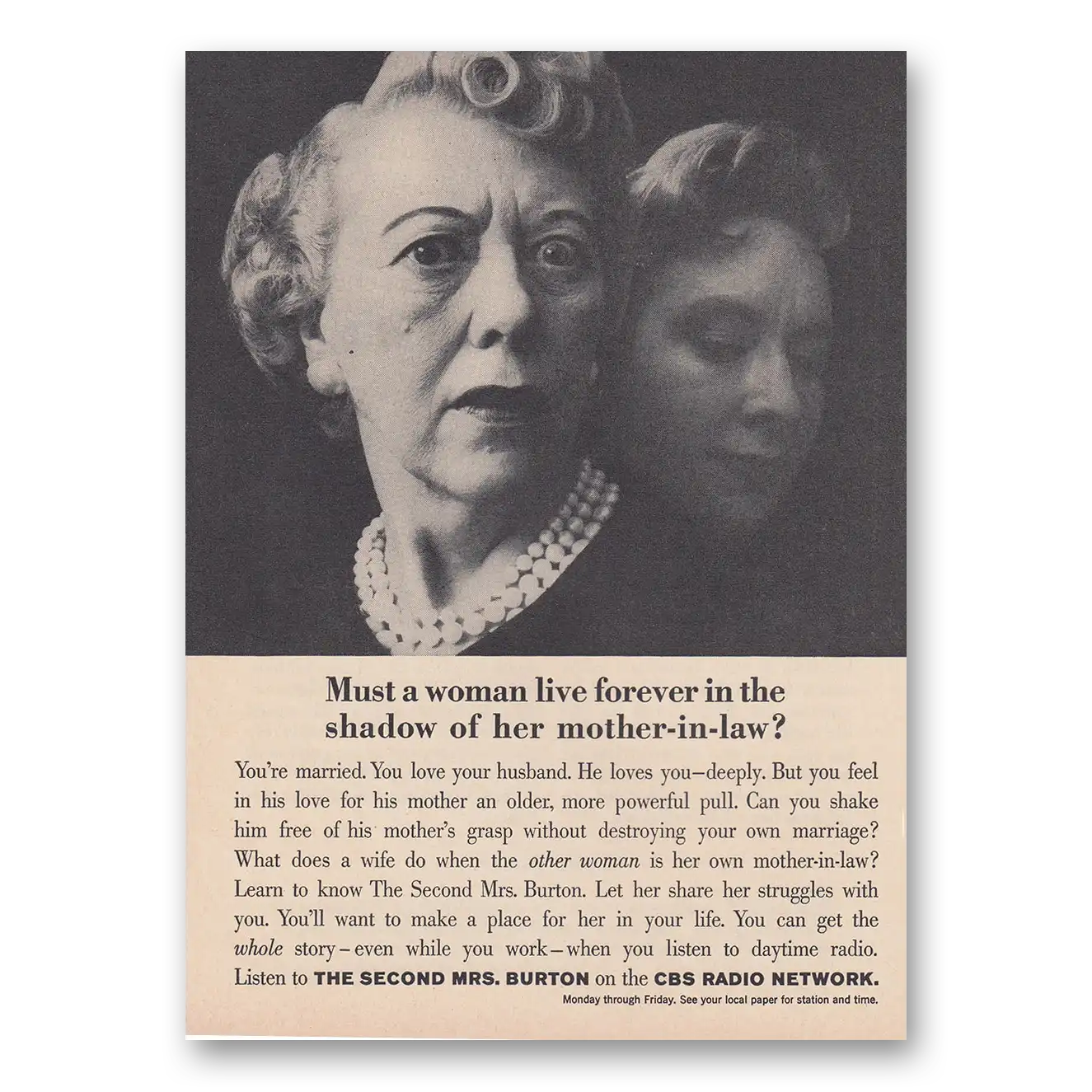 1957 The Second Mrs Burton Promo Must a Woman Live Forever in the Shadow of her Mother In Law Vintage Magazine Print Ad