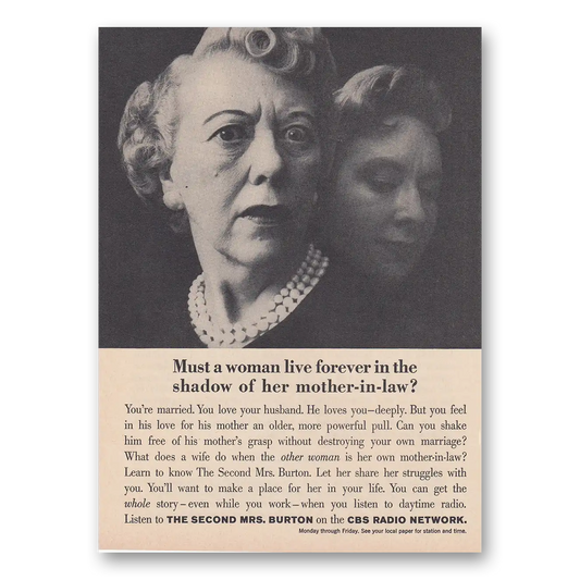 1957 The Second Mrs Burton Promo Must a Woman Live Forever in the Shadow of her Mother In Law Vintage Magazine Print Ad