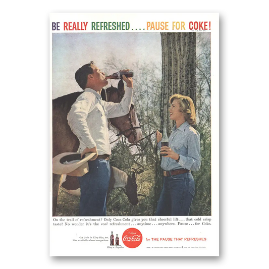 1959 Coca Cola On the Trail of Refreshment Vintage Magazine Print Ad