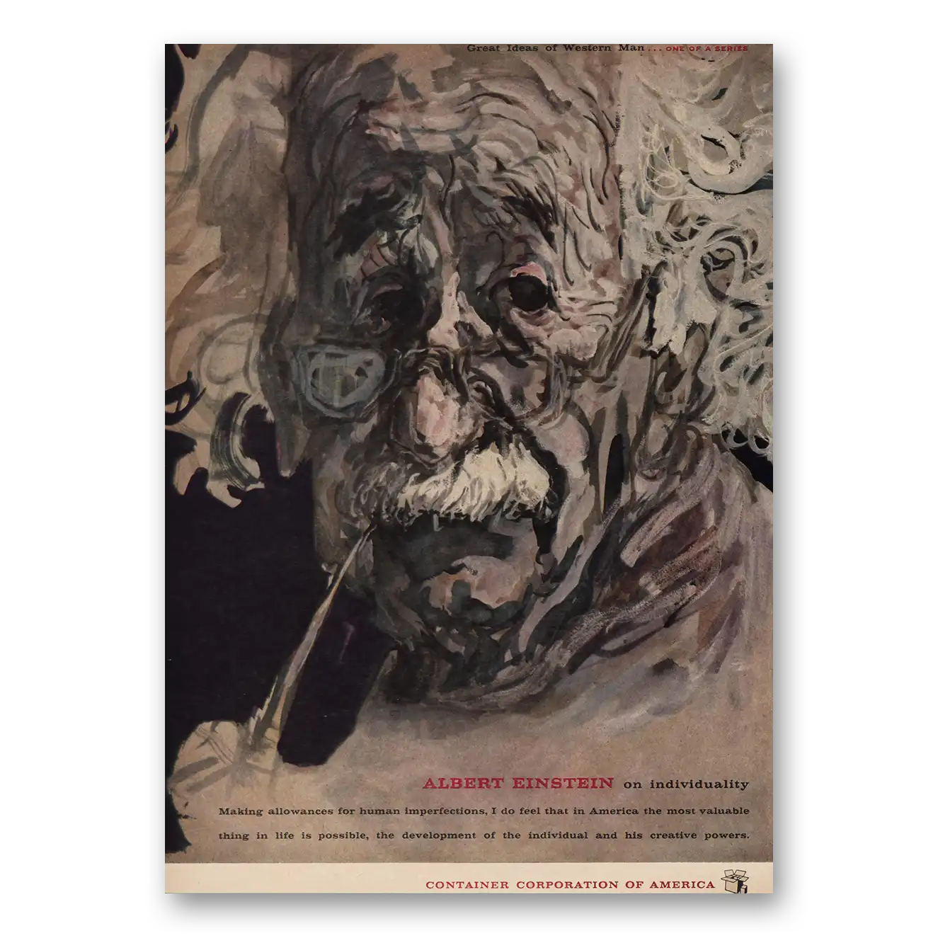 1957 Container Corporation of America Albert Einstein Vintage Magazine Print Ad