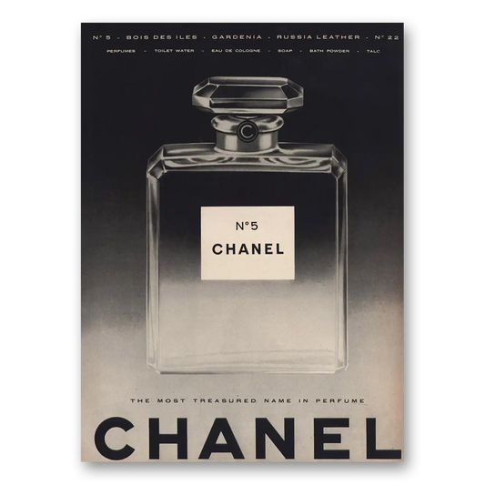 1957 Chanel No 5 Bois Des Iles Gardenia Russia Leather Vintage Magazine Print Ad