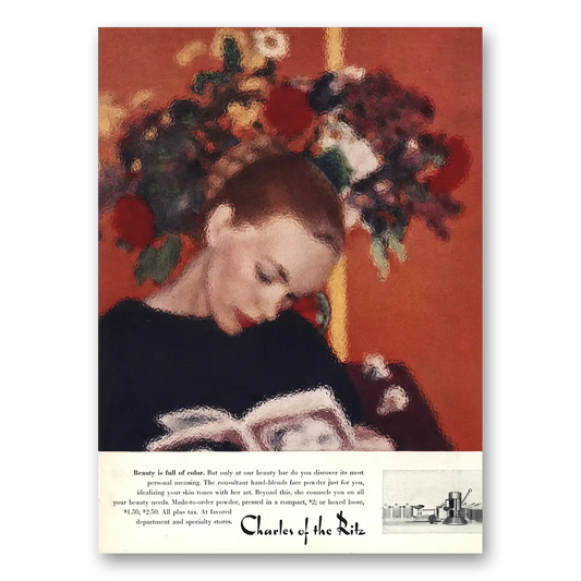 1957 Charles of the Ritz Cosmetics Beauty Is Full of Color Vintage Magazine Print Ad