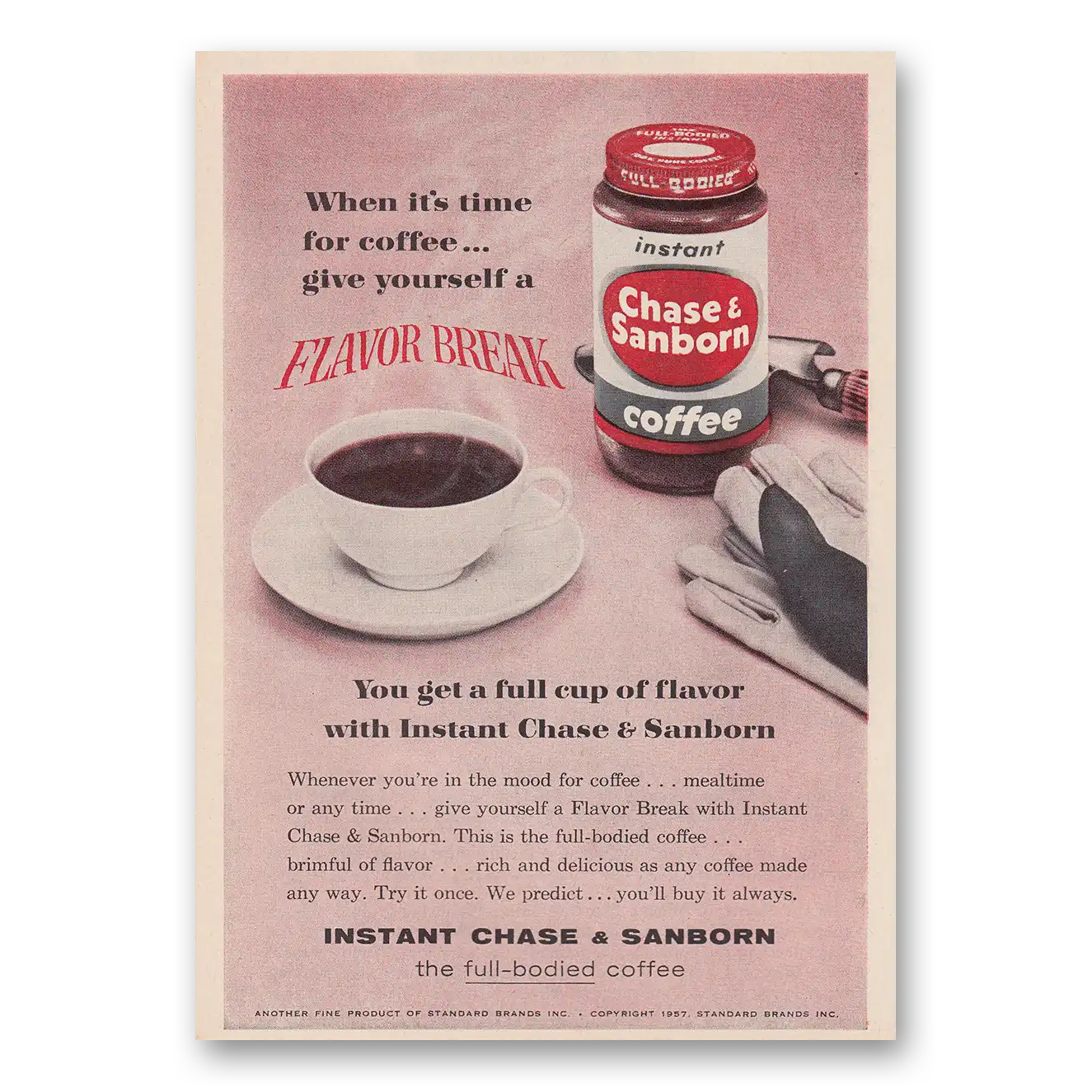 1957 Chase & Sanborn Coffee Give Yourself a Flavor Break Vintage Magazine Print Ad