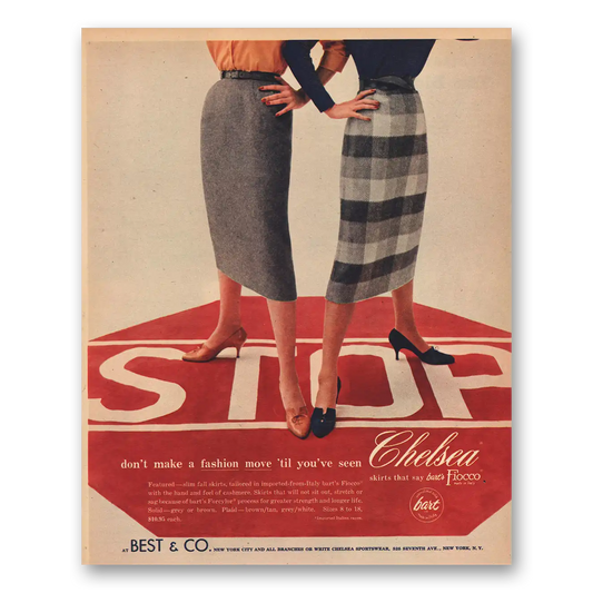 1957 Chelsea Skirts Stop Don’t Make Fashion Move Vintage Magazine Print Ad