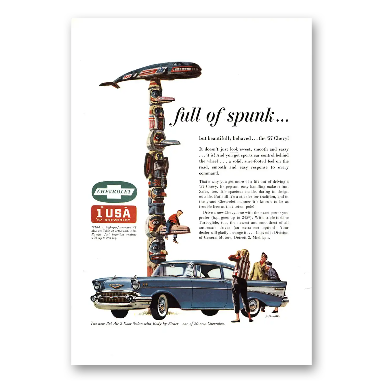 1957 Chevrolet Bel Air Full of Spunk Vintage Magazine Print Ad