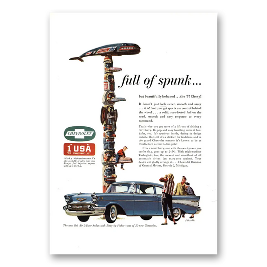 1957 Chevrolet Bel Air Full of Spunk Vintage Magazine Print Ad