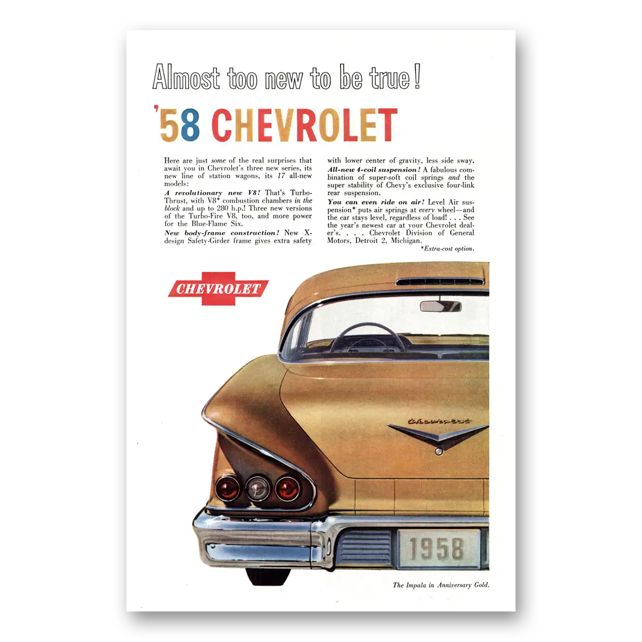 1957 Chevrolet Impala Anniversary Gold Vintage Magazine Print Ad