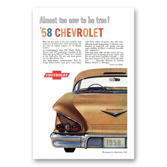 1957 Chevrolet Impala Anniversary Gold Vintage Magazine Print Ad