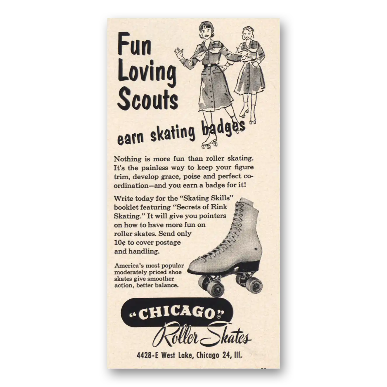 1957 Chicago Roller Skate Fun Loving Scouts Vintage Magazine Print Ad