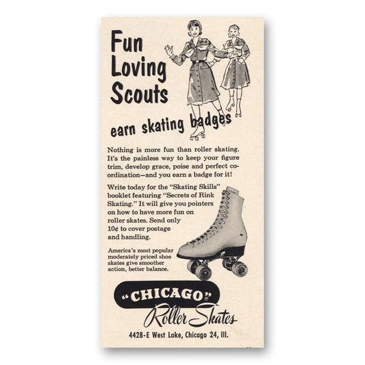 1957 Chicago Roller Skate Fun Loving Scouts Vintage Magazine Print Ad