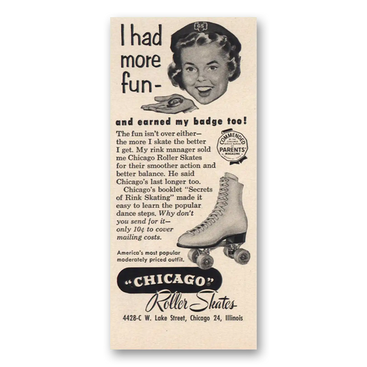 1957 Chicago Roller Skate Girl Scout Earned Badge Vintage Magazine Print Ad