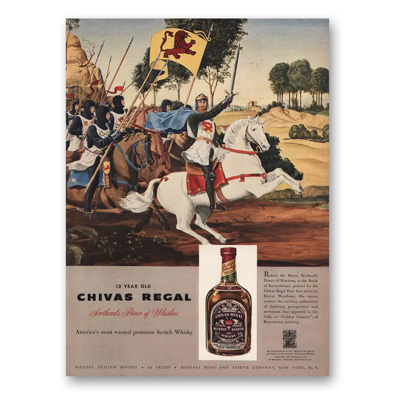 1957 Chivas Regal Robert the Bruce Scotlands Prince of Warriors Vintage Magazine Print Ad