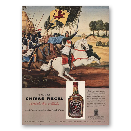 1957 Chivas Regal Robert the Bruce Scotlands Prince of Warriors Vintage Magazine Print Ad