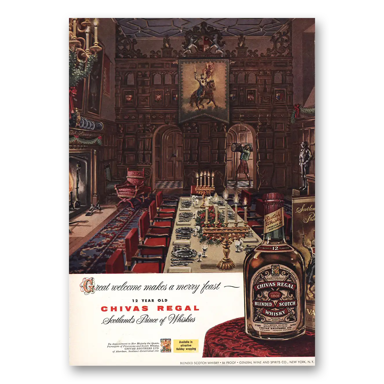 1957 Chivas Regal Great Welcome Merry Feast Vintage Magazine Print Ad