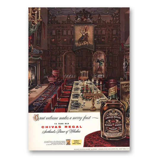 1957 Chivas Regal Great Welcome Merry Feast Vintage Magazine Print Ad