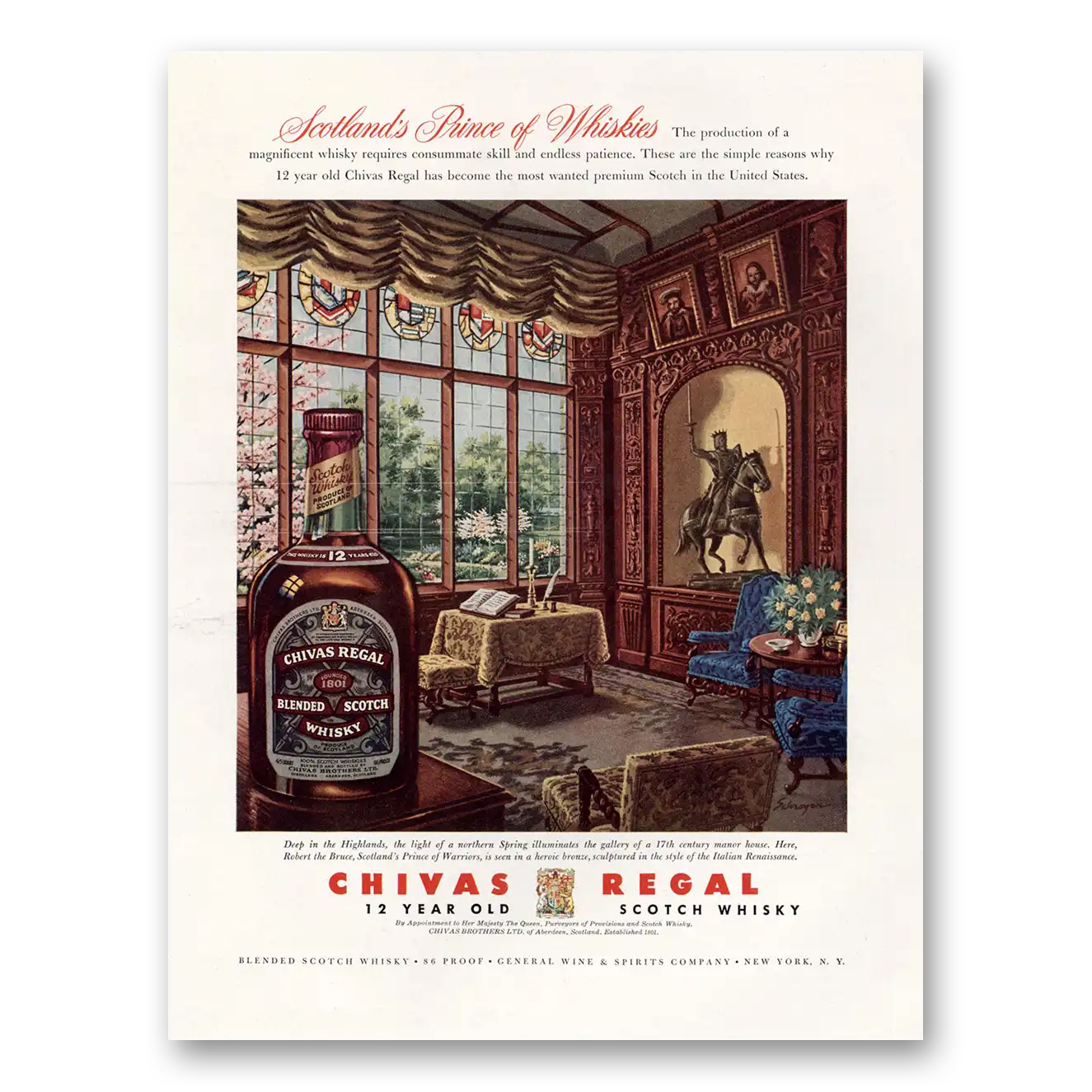 1957 Chivas Regal Scotlands Prince of Whiskies Vintage Magazine Print Ad