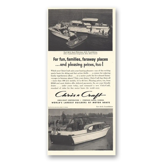 1959 Chris Craft For Fun Families Faraway Places Vintage Magazine Print Ad