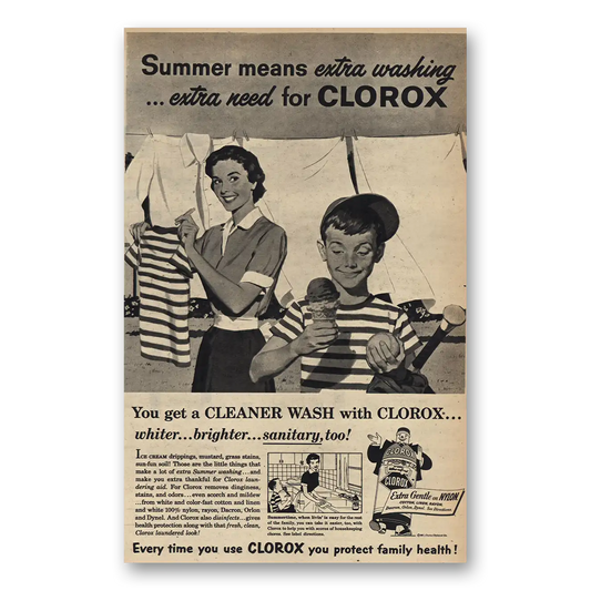 1957 Clorox Summer Means Extra Washing Vintage Magazine Print Ad