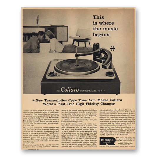 1957 Collaro Continental Transcription Type Tone Arm Vintage Magazine Print Ad