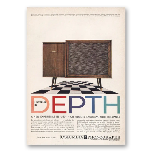 1957 Columbia Phonographs Listening In Depth Vintage Magazine Print Ad