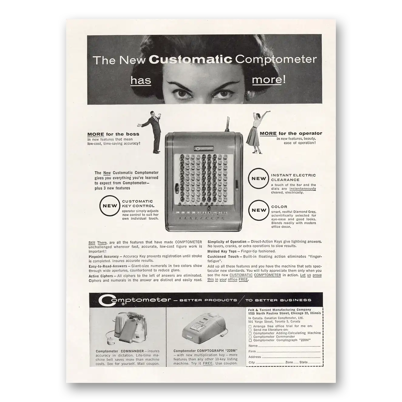 1957 Comptometer Adding Calculating Machines New Customatic Vintage Magazine Print Ad