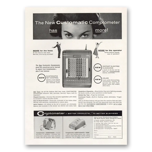 1957 Comptometer Adding Calculating Machines New Customatic Vintage Magazine Print Ad