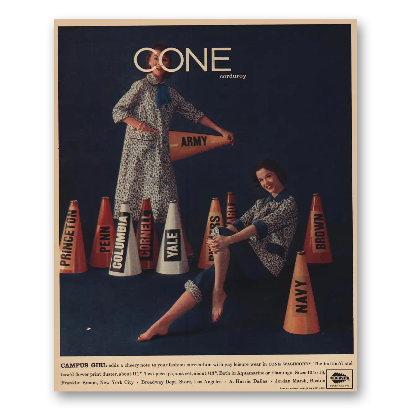 1957 Cone Corduroy Campus Girl Vintage Magazine Print Ad