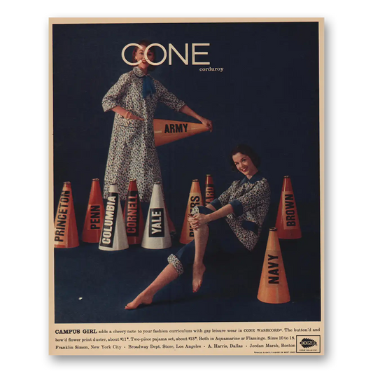 1957 Cone Corduroy Campus Girl Vintage Magazine Print Ad