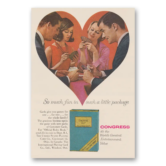 1957 Congress Playing Cards So Much Fun In Such a Little Package Vintage Magazine Print Ad