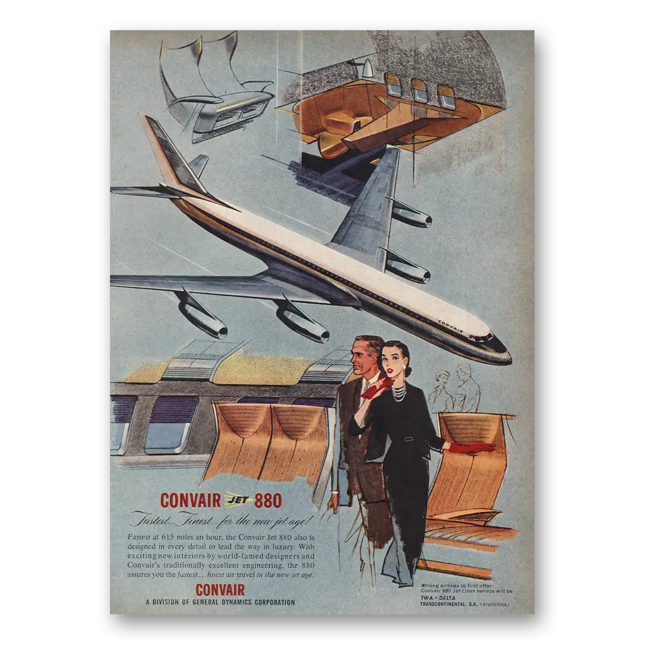 1957 Convair Jet 880 Fastest Finest Vintage Magazine Print Ad