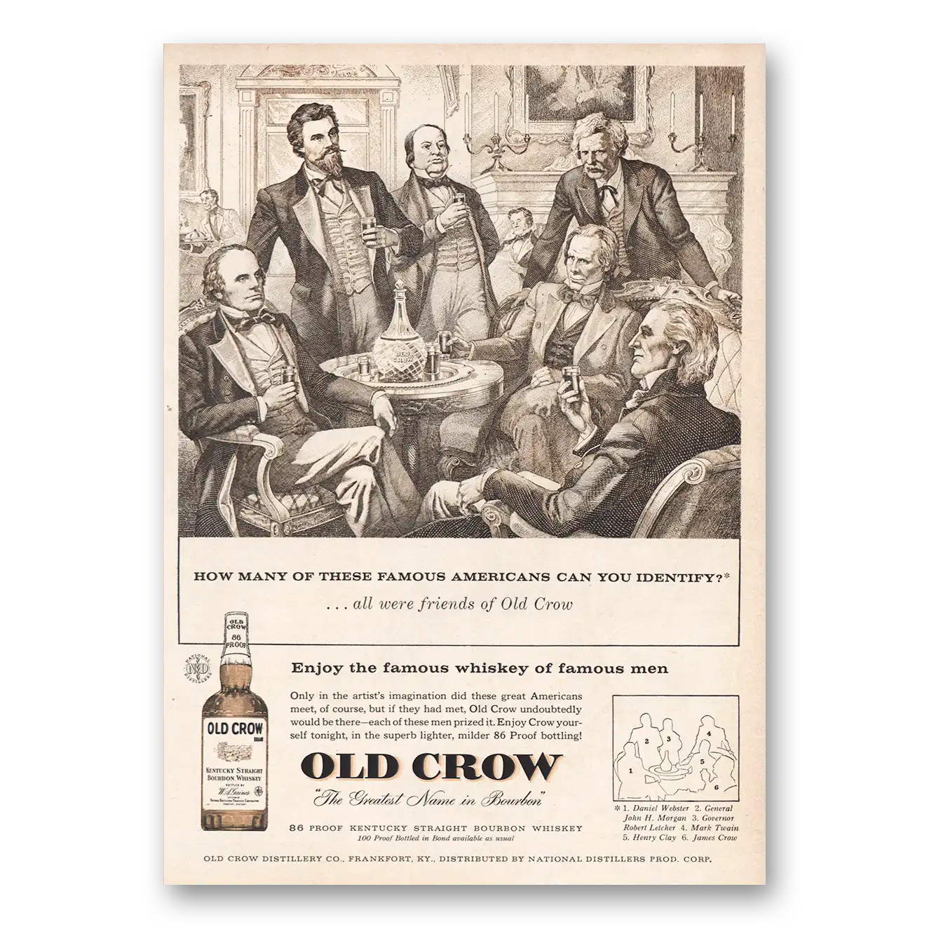 1957 Old Crow Famous Americans Can You Identify Vintage Magazine Print Ad