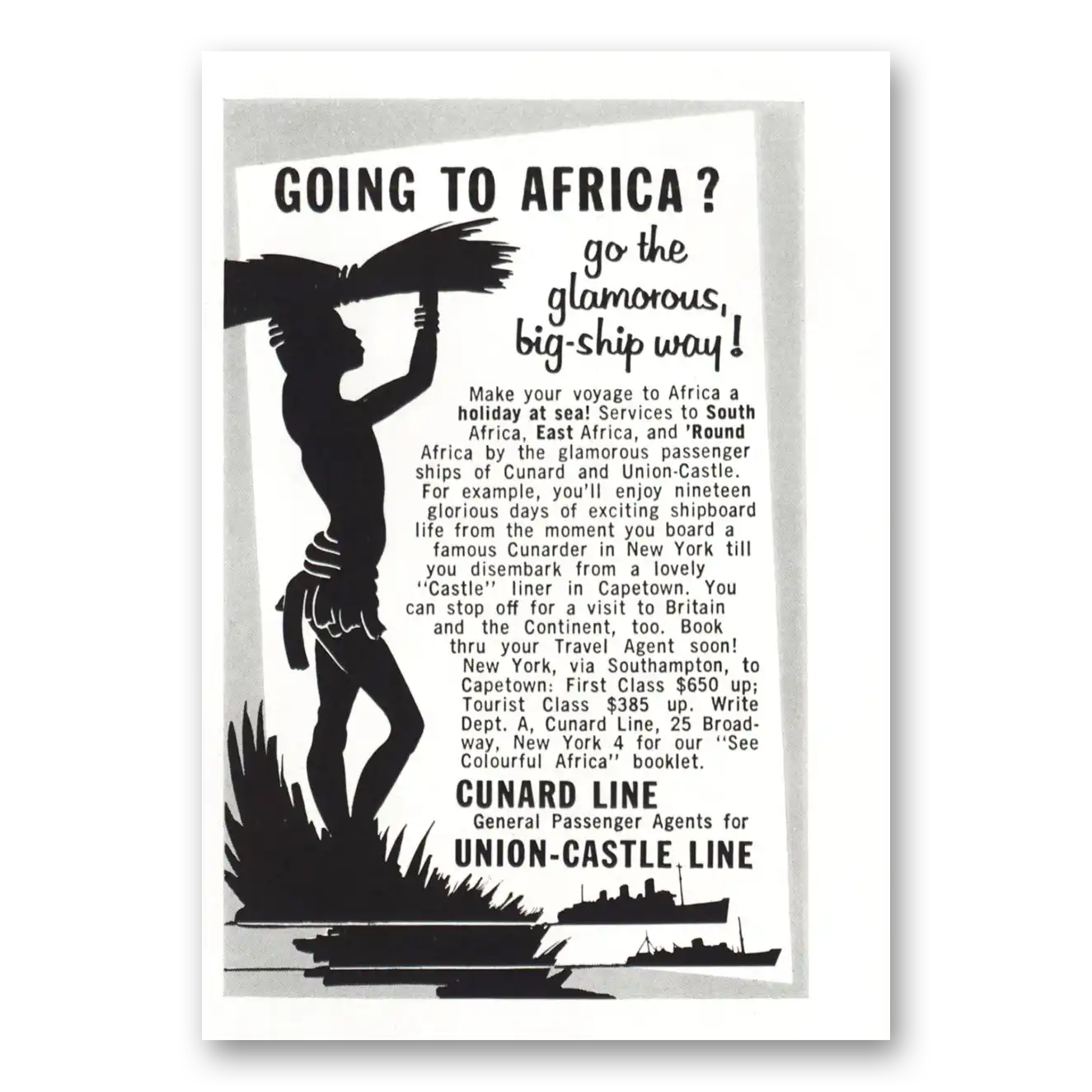 1957 Union Castle Line Africa Glamorous Big Ship Way Vintage Magazine Print Ad