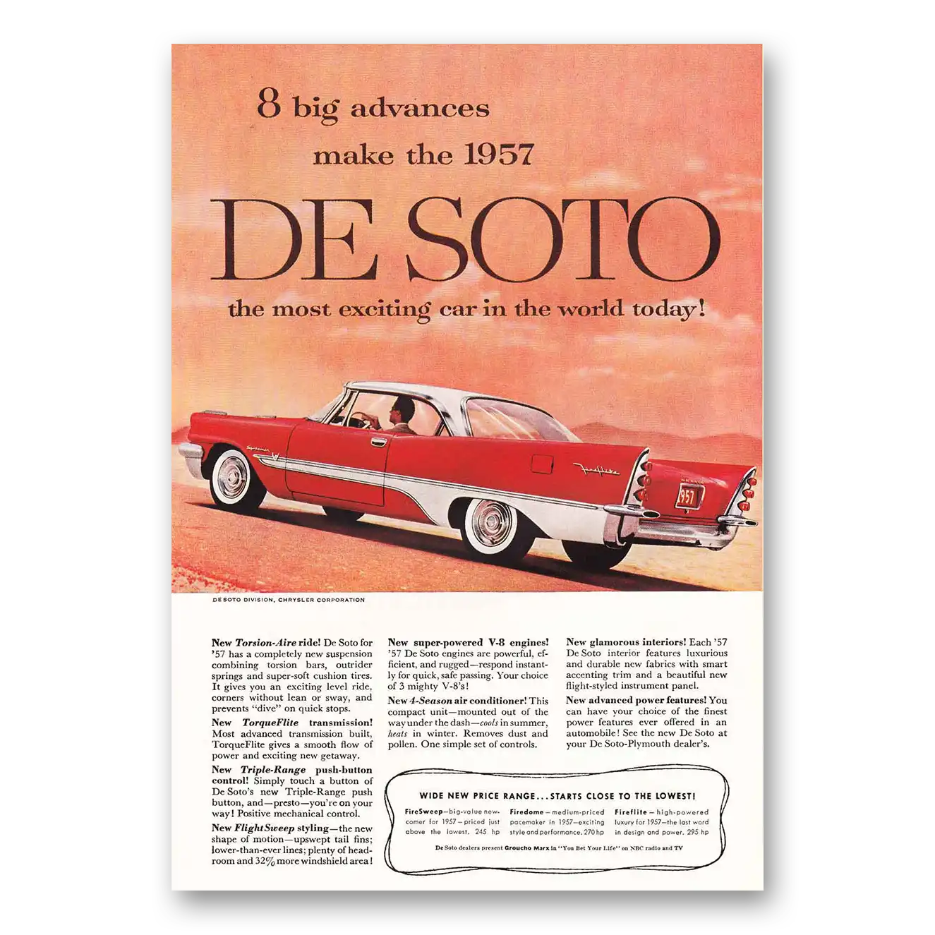 1957 DeSoto Big Advances Vintage Magazine Print Ad