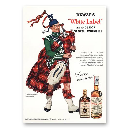 1957 Dewars White Label Ancestor Vintage Magazine Print Ad