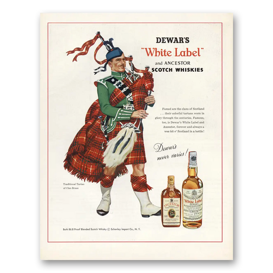 1957 Dewars White Label Famed Are the Clans of Scotland Vintage Magazine Print Ad