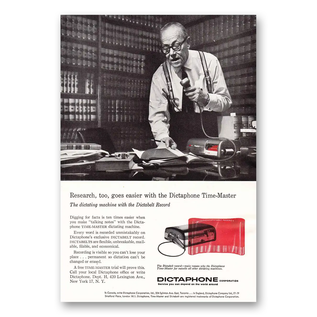 1957 Dictaphone Research Goes Easier Time Master Vintage Magazine Print Ad