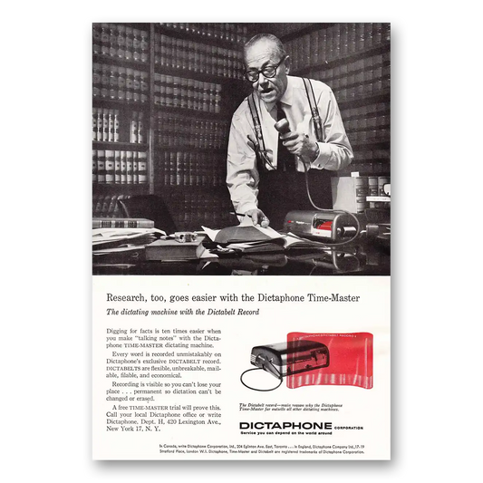 1957 Dictaphone Research Goes Easier Time Master Vintage Magazine Print Ad