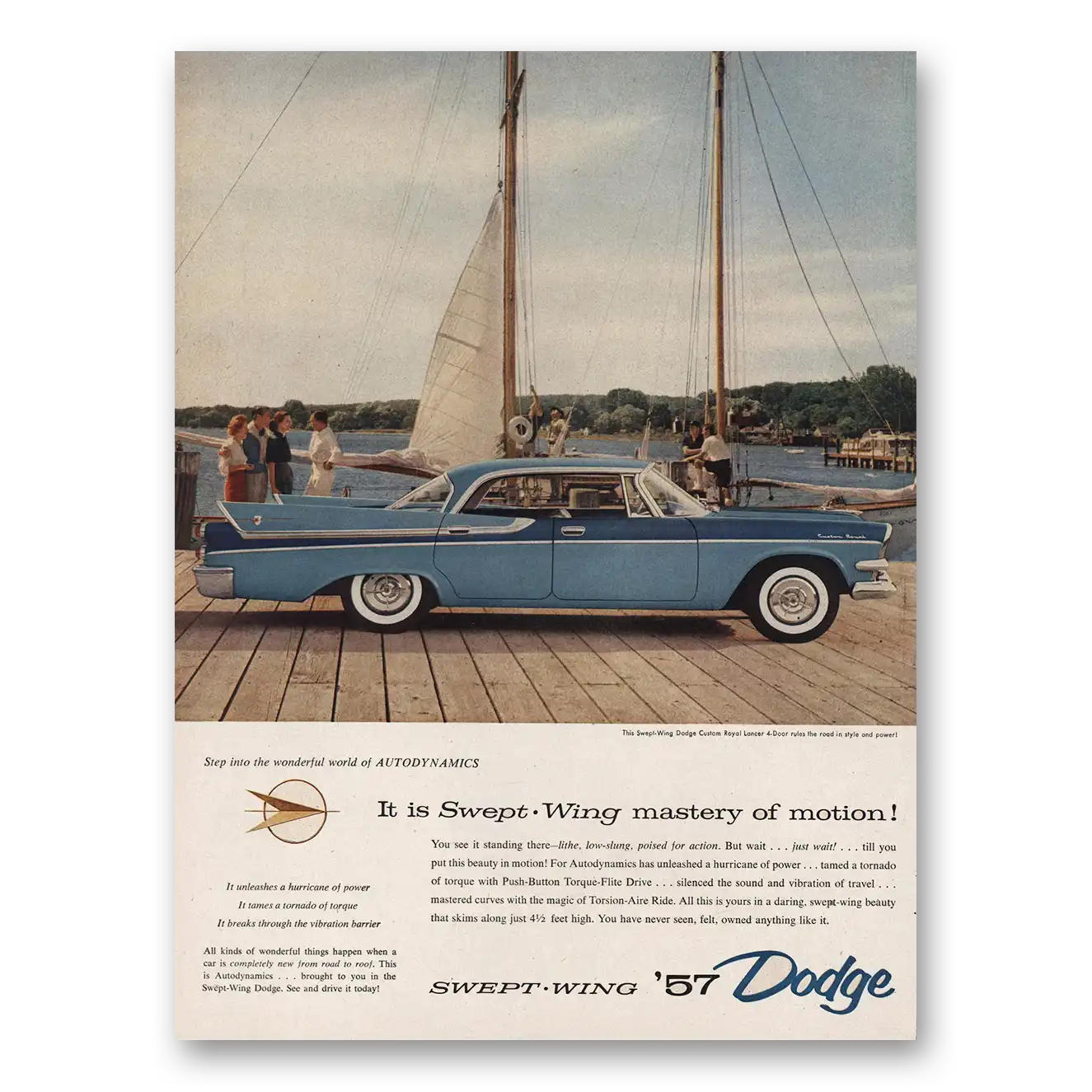 1957 Dodge Swept Wing Custom Royal Lancer Swept Wing Mastery of Motion Vintage Magazine Print Ad