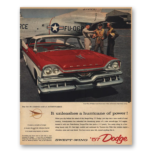 1957 Dodge Unleashes Hurricane of Power Vintage Magazine Print Ad