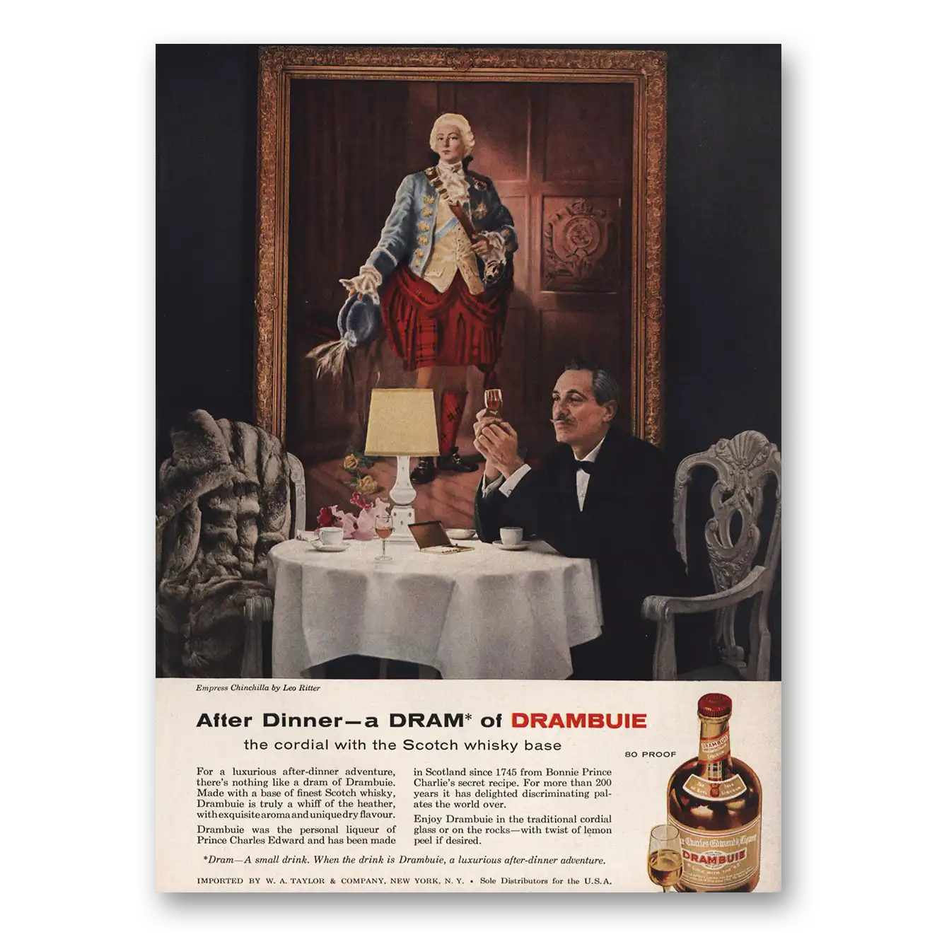 1957 Drambuie After Dinner a Dram Vintage Magazine Print Ad