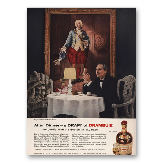 1957 Drambuie After Dinner a Dram Vintage Magazine Print Ad