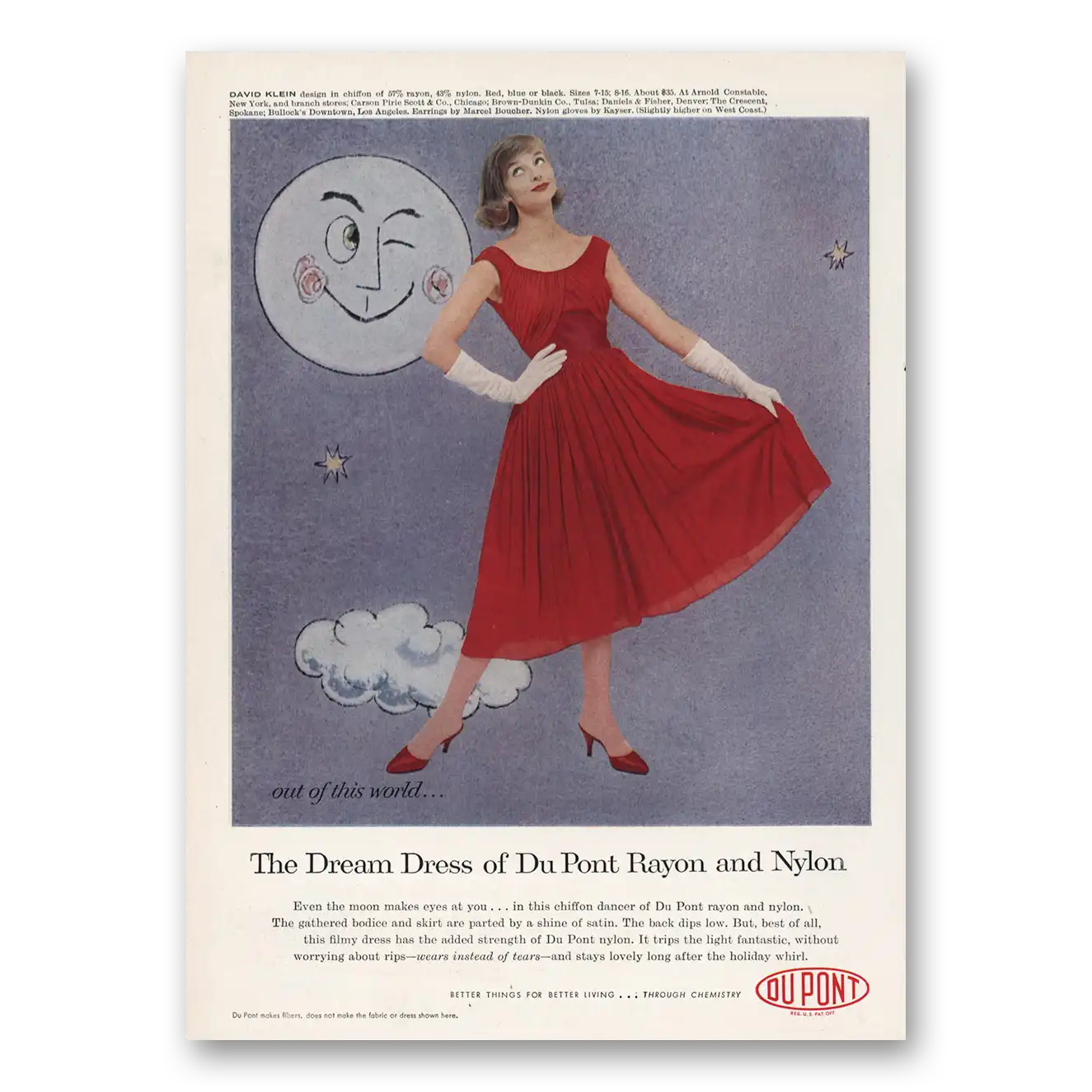 1957 DuPont Nylon Nylon Dream Dress David Klein Design Vintage Magazine Print Ad